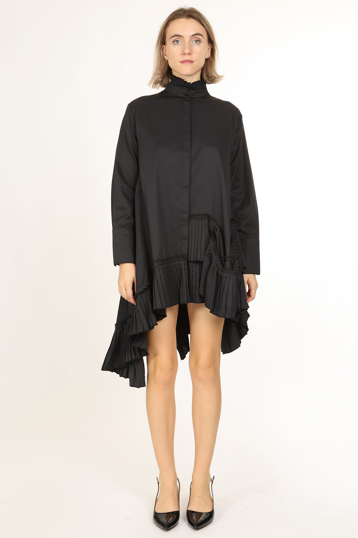 CJ Asymmetrical Pleated Hem Detail Mini Shirt Dress