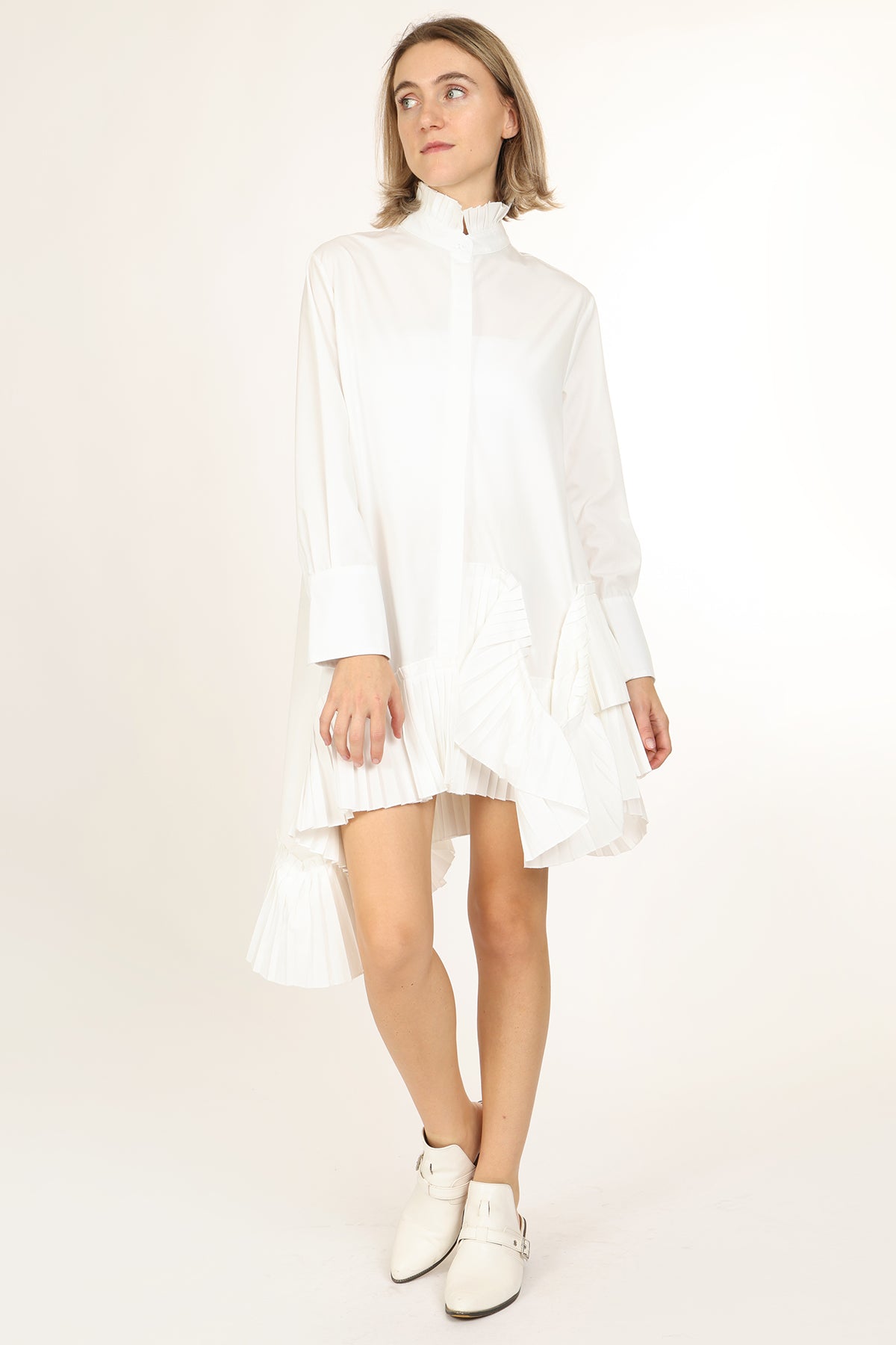 CJ Asymmetrical Pleated Hem Detail Mini Shirt Dress