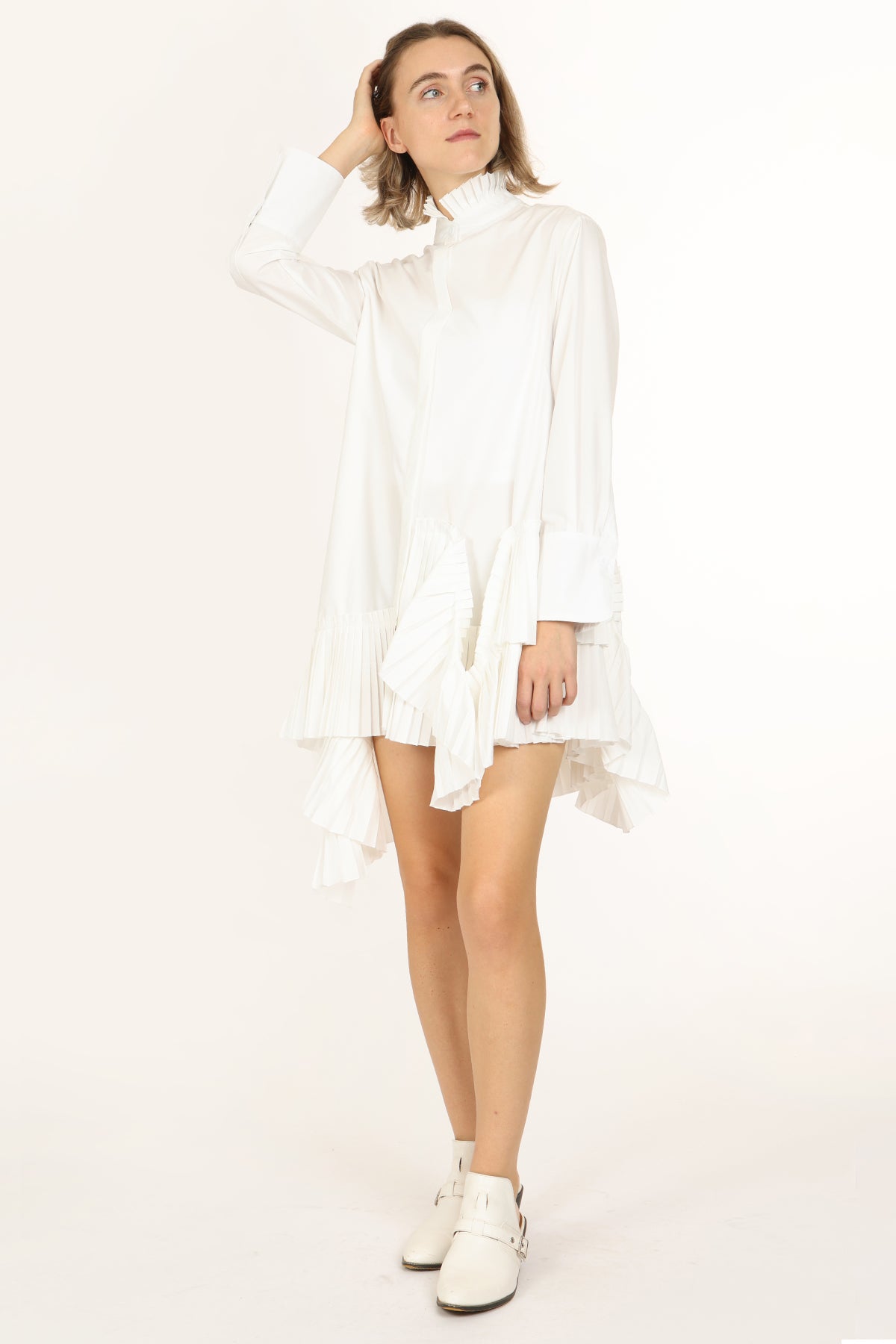 CJ Asymmetrical Pleated Hem Detail Mini Shirt Dress