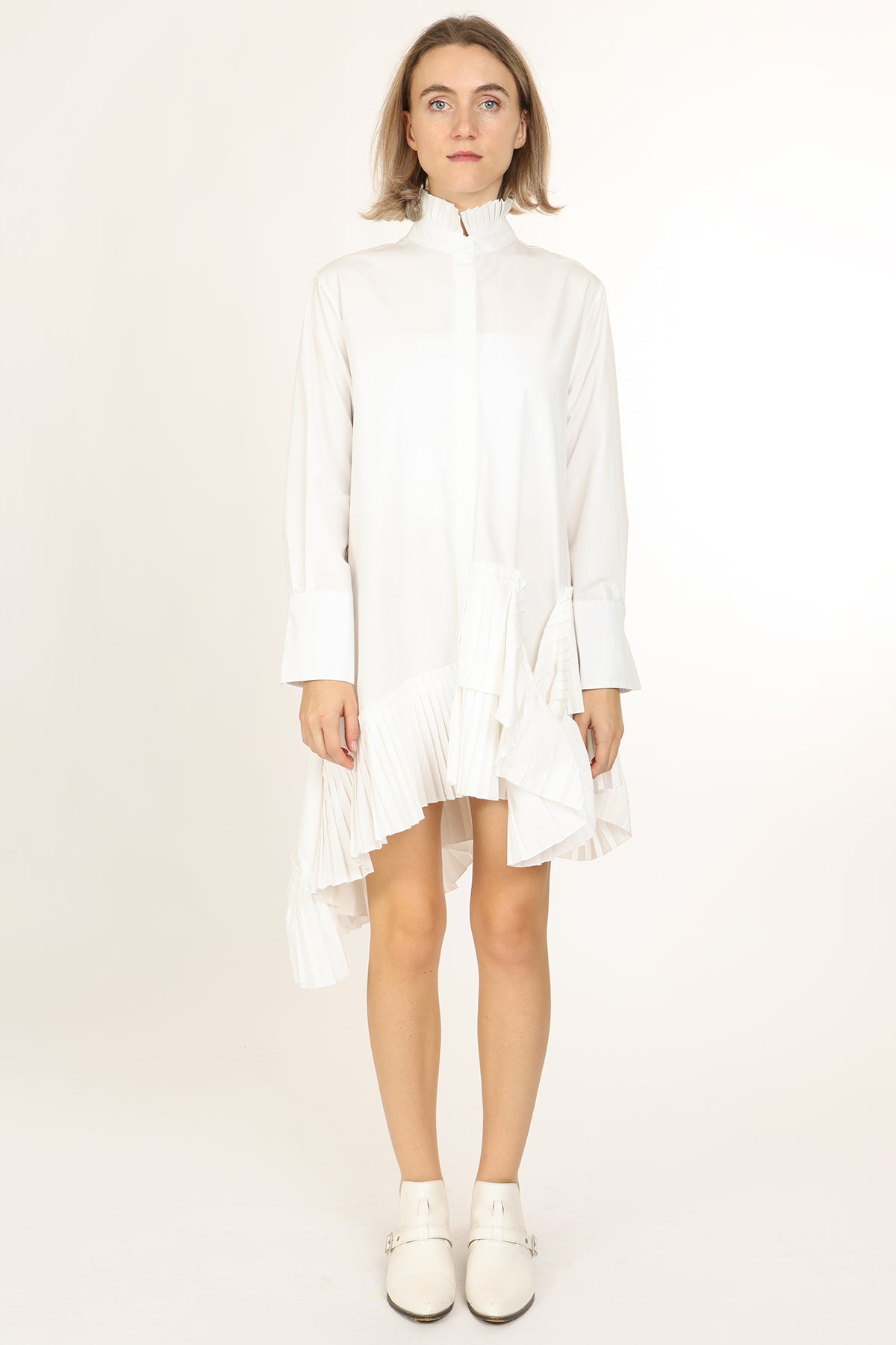 CJ Asymmetrical Pleated Hem Detail Mini Shirt Dress