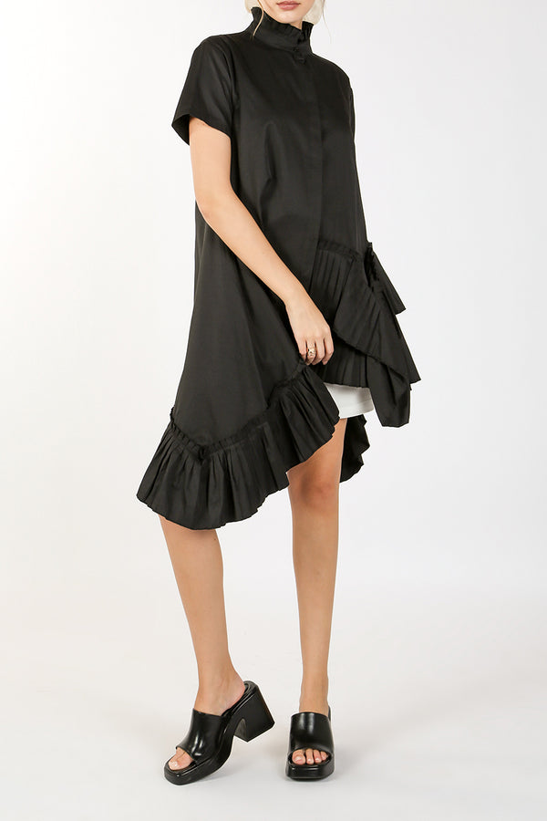 Josi Asymmetrical Ruffles Trim Detail Mini Shirt Dress - Shop Beulah Style