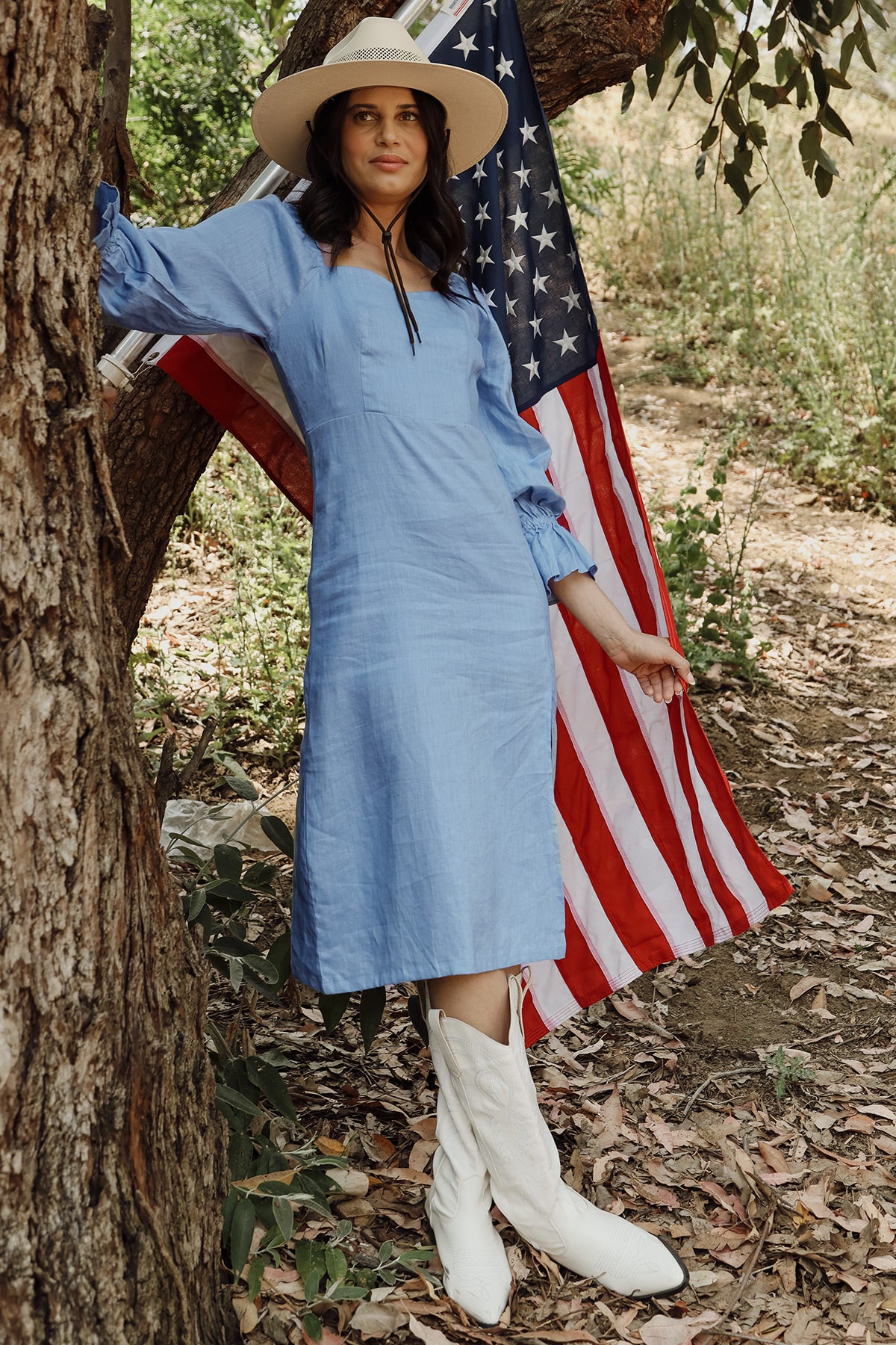 Lainey A-Line Square Neck Linen Midi Dress Shop Beulah Style Lainey A-Line Square Neck Linen Midi Dress Shop Beulah Style