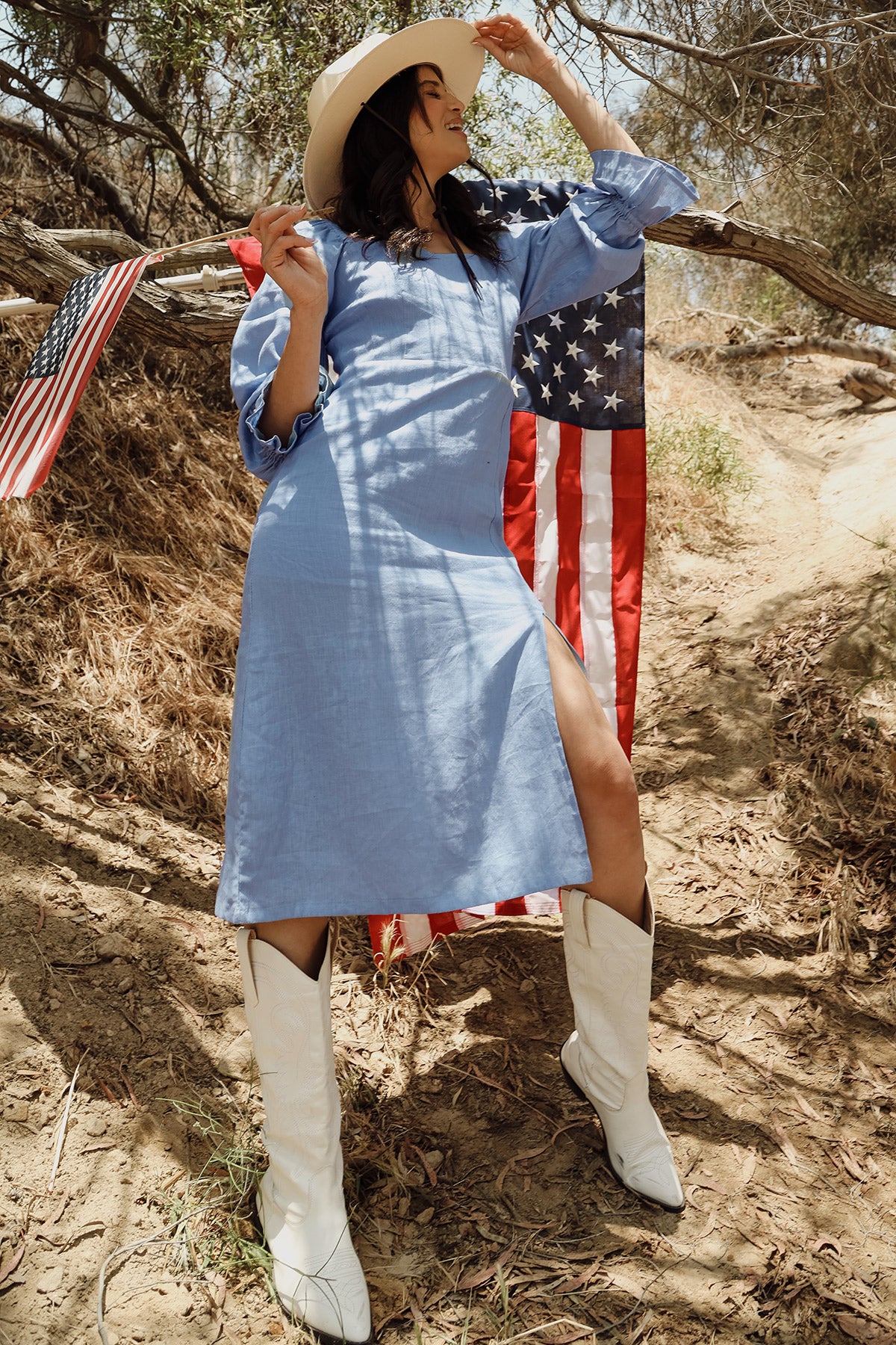 Lainey A-Line Square Neck Linen Midi Dress - Shop Beulah Style