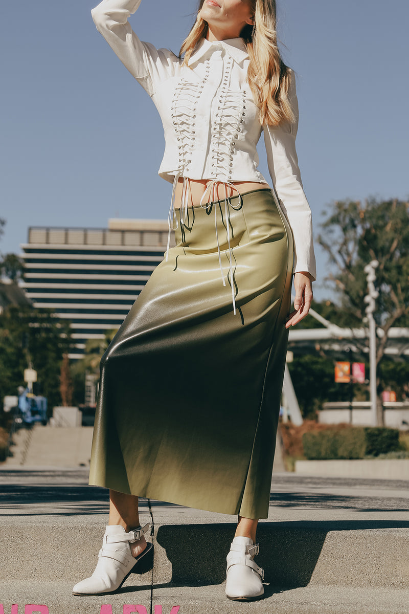 Kathleen Vegan Leather Gradation Print A-Line Maxi Skirt - Shop Beulah Style