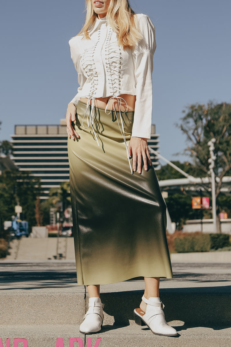 Kathleen Vegan Leather Gradation Print A-Line Maxi Skirt - Shop Beulah Style