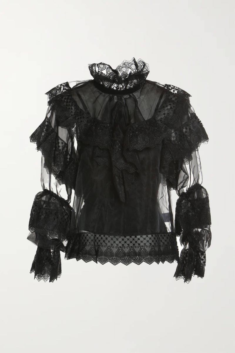 Zoey Organza Lace Sheer Blouse - Shop Beulah Style