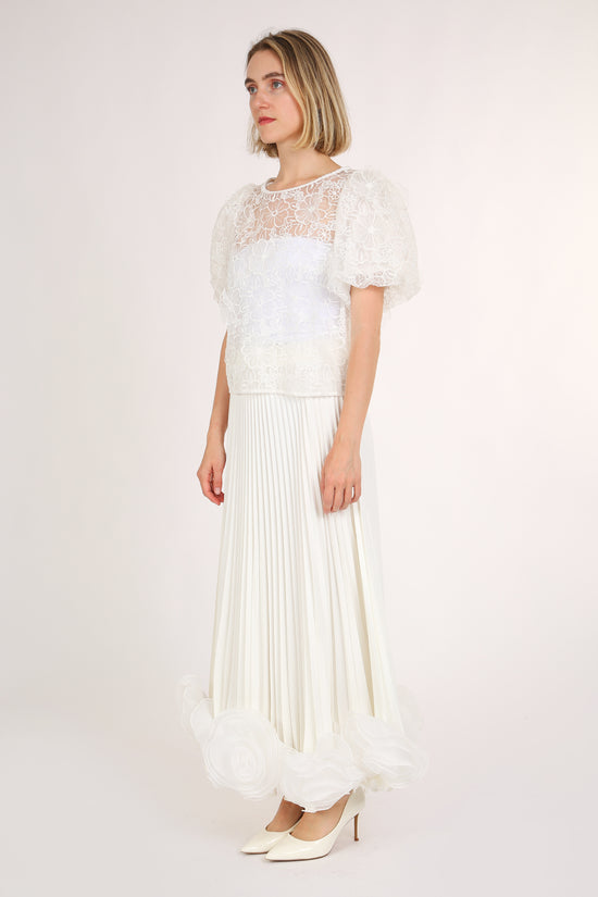 Sierra Organza Floral Lace Puff Sleeve Top