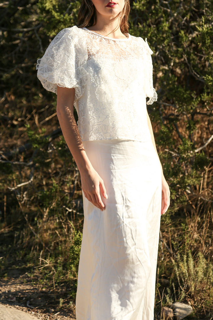 Sierra Organza Floral Lace Puff Sleeve Top - Shop Beulah Style