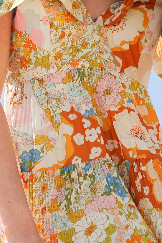 Melody Floral Print Tiered & Ruffled Pleats Midi Dress