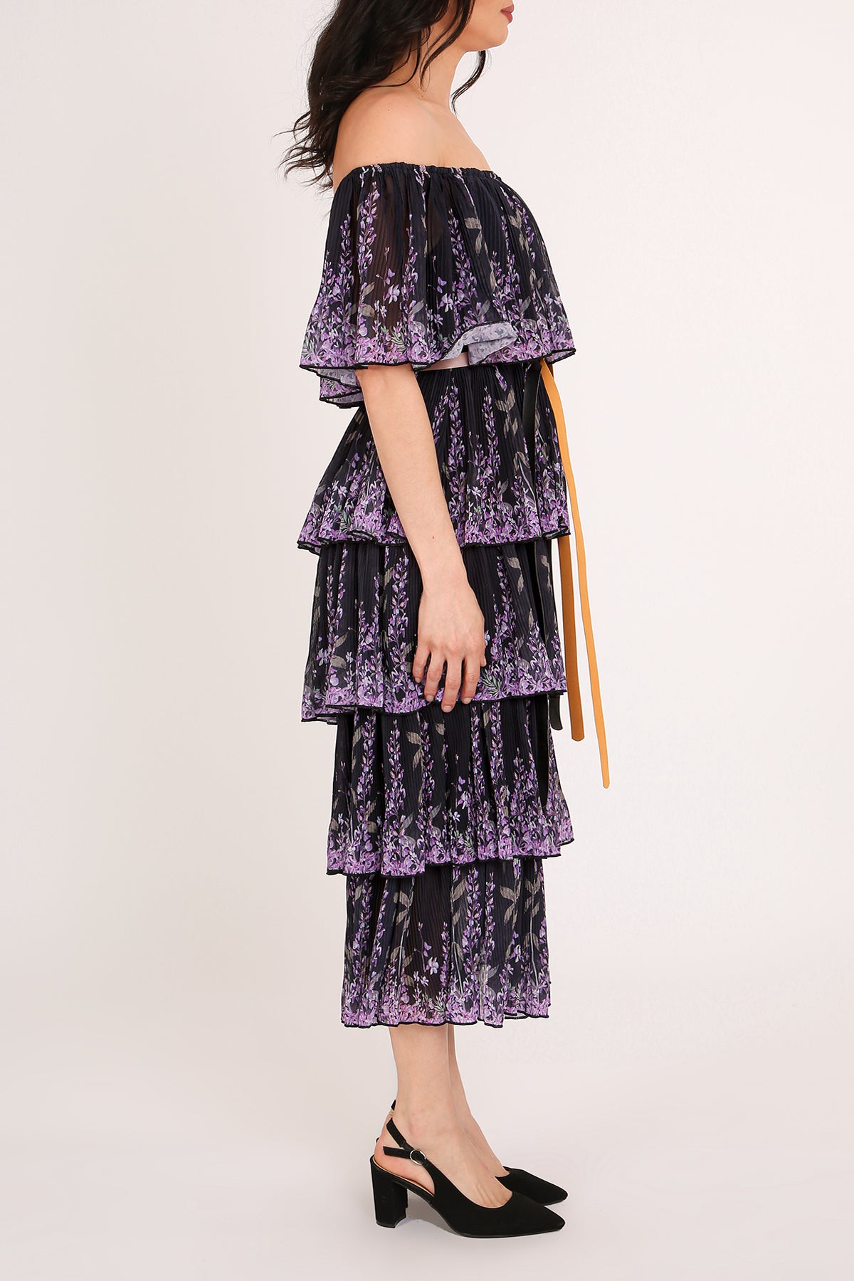 Eden Off Shoulder Floral Print Tiered Pleats Maxi Dress - Shop Beulah Style