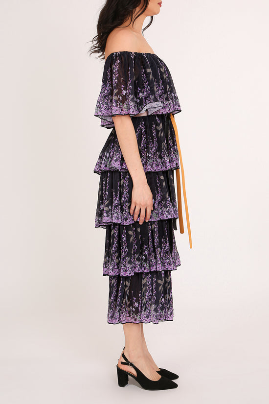 Eden Off Shoulder Floral Print Tiered Pleats Maxi Dress - Shop Beulah Style