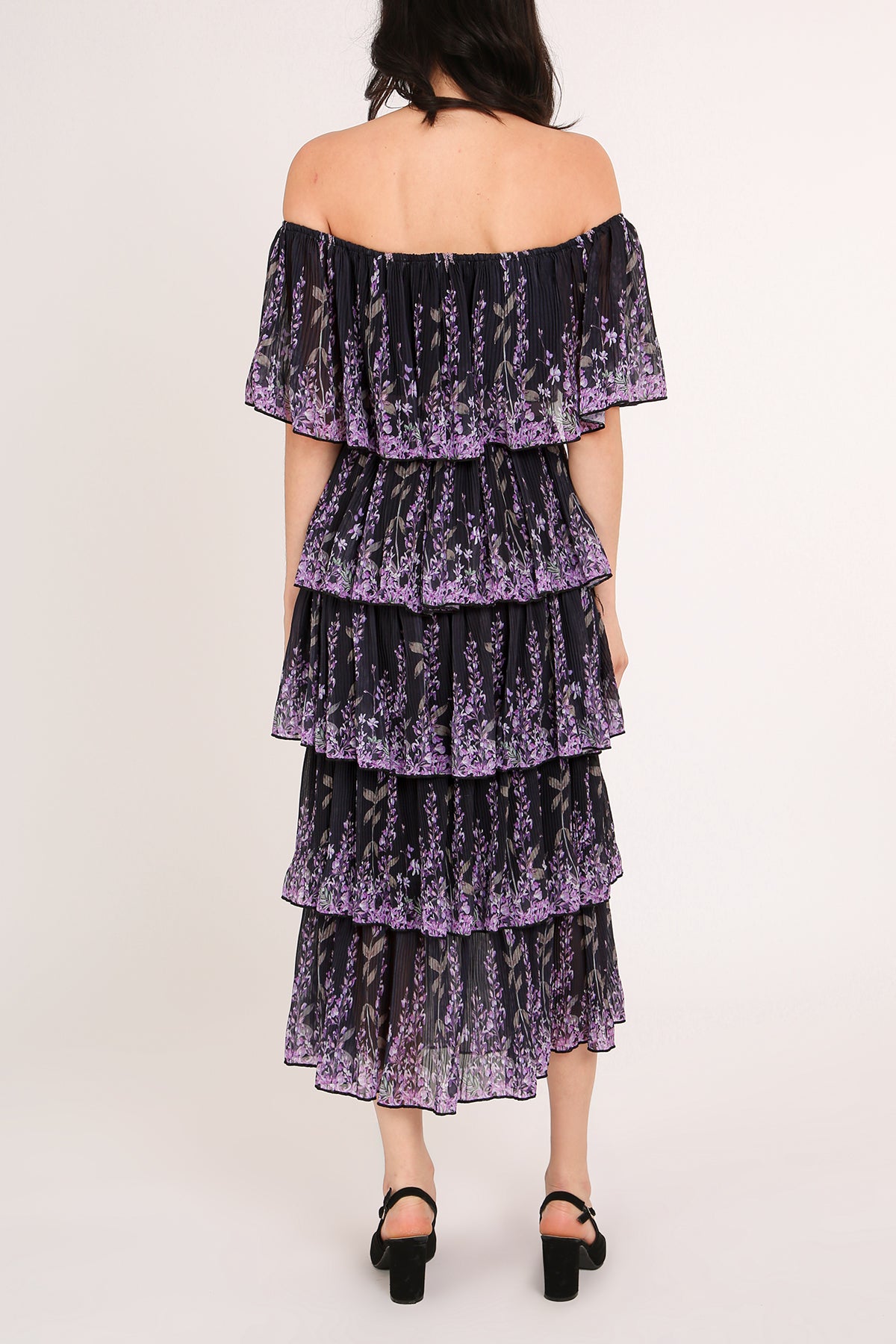 Eden Off Shoulder Floral Print Tiered Pleats Maxi Dress - Shop Beulah Style