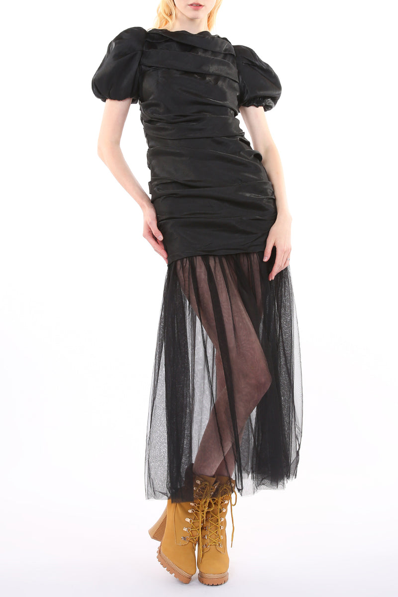 Crumple Puff Shoulder Dress - Shop Beulah Style