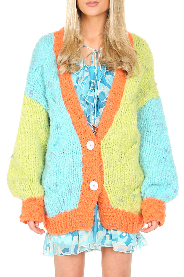 Color Block Chunky Knit Cardigan Sweater - Shop Beulah Style