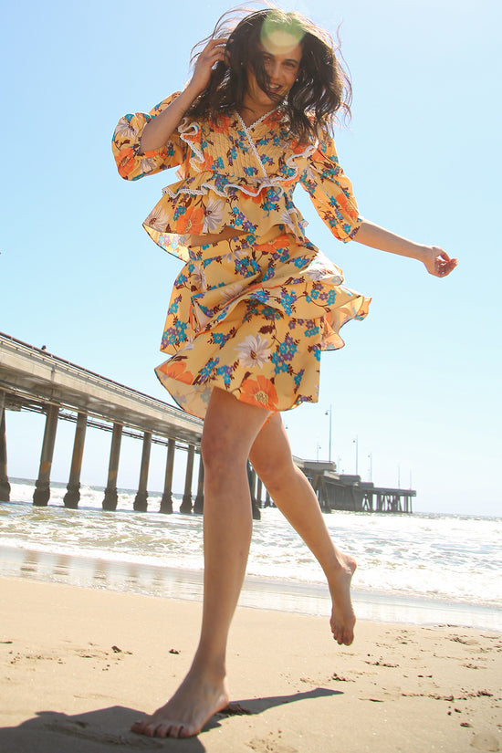 Daisy Floral Print Ruffled Lace Trim Top & Skirt Set - Shop Beulah Style