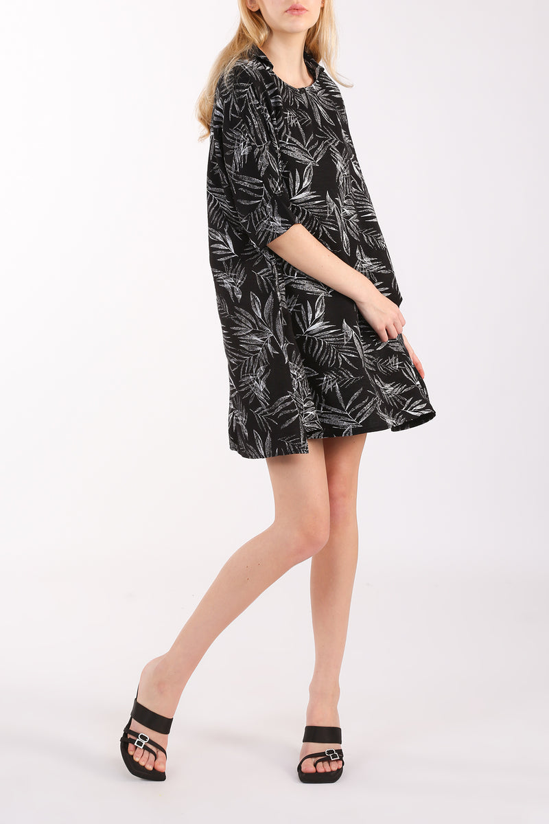 Angela Metallic Detail Print Tunic Mini Dress - Shop Beulah Style