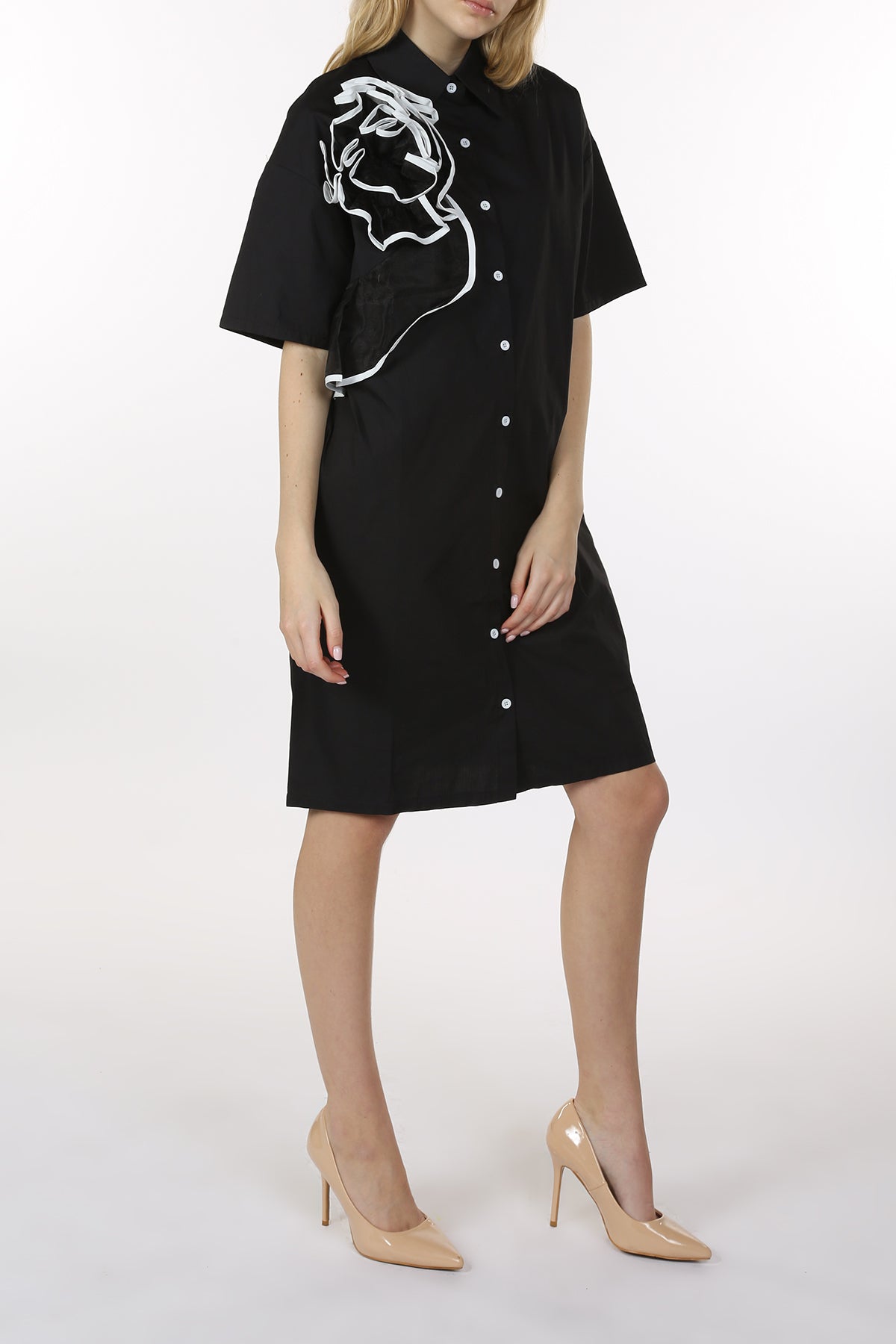 Livia 3D Sheer Ruffled Applique Shirt Dress - Shop Beulah Style