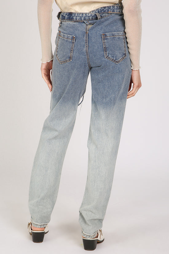 Brian Front Cutout Details Layered Waist Denim Pants - Shop Beulah Style