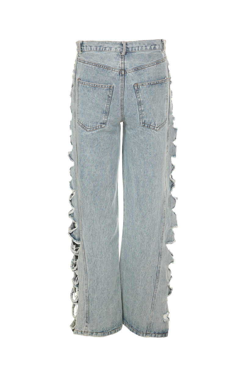 Denim Pants with Side Cut-Outs - Shop Beulah Style