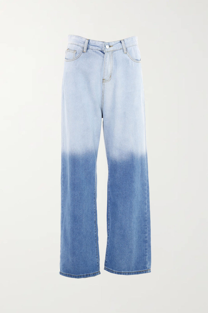 Wide Denim Pants With Color Gradation - Shop Beulah Style