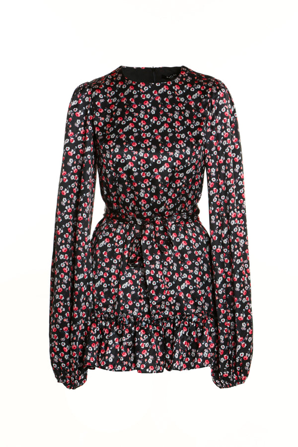 Poppy Floral Pattern Print Belted A-Line Mini Dress - Shop Beulah Style
