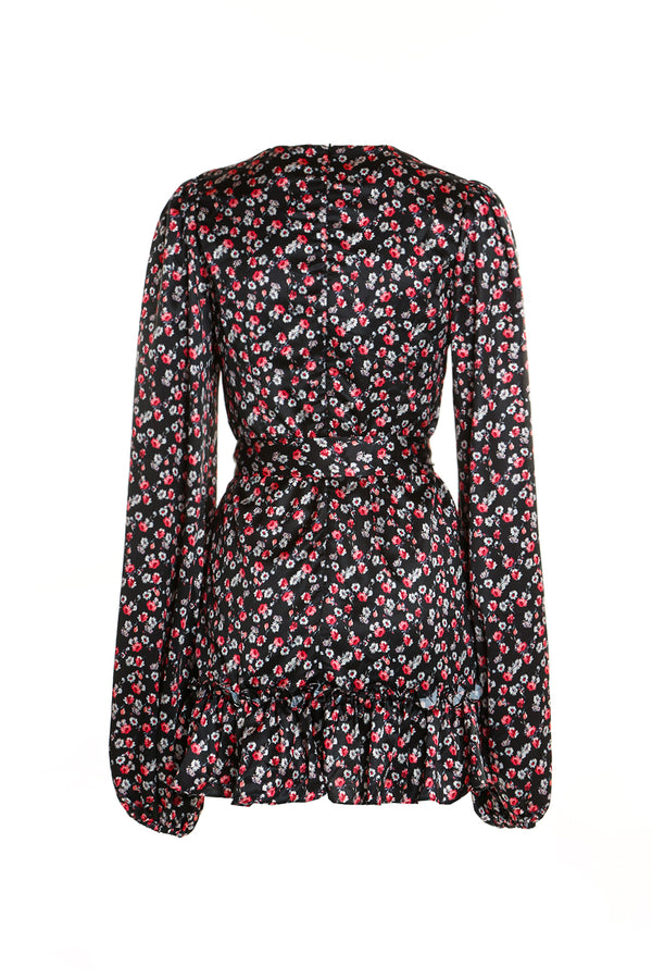 Poppy Floral Pattern Print Belted A-Line Mini Dress - Shop Beulah Style