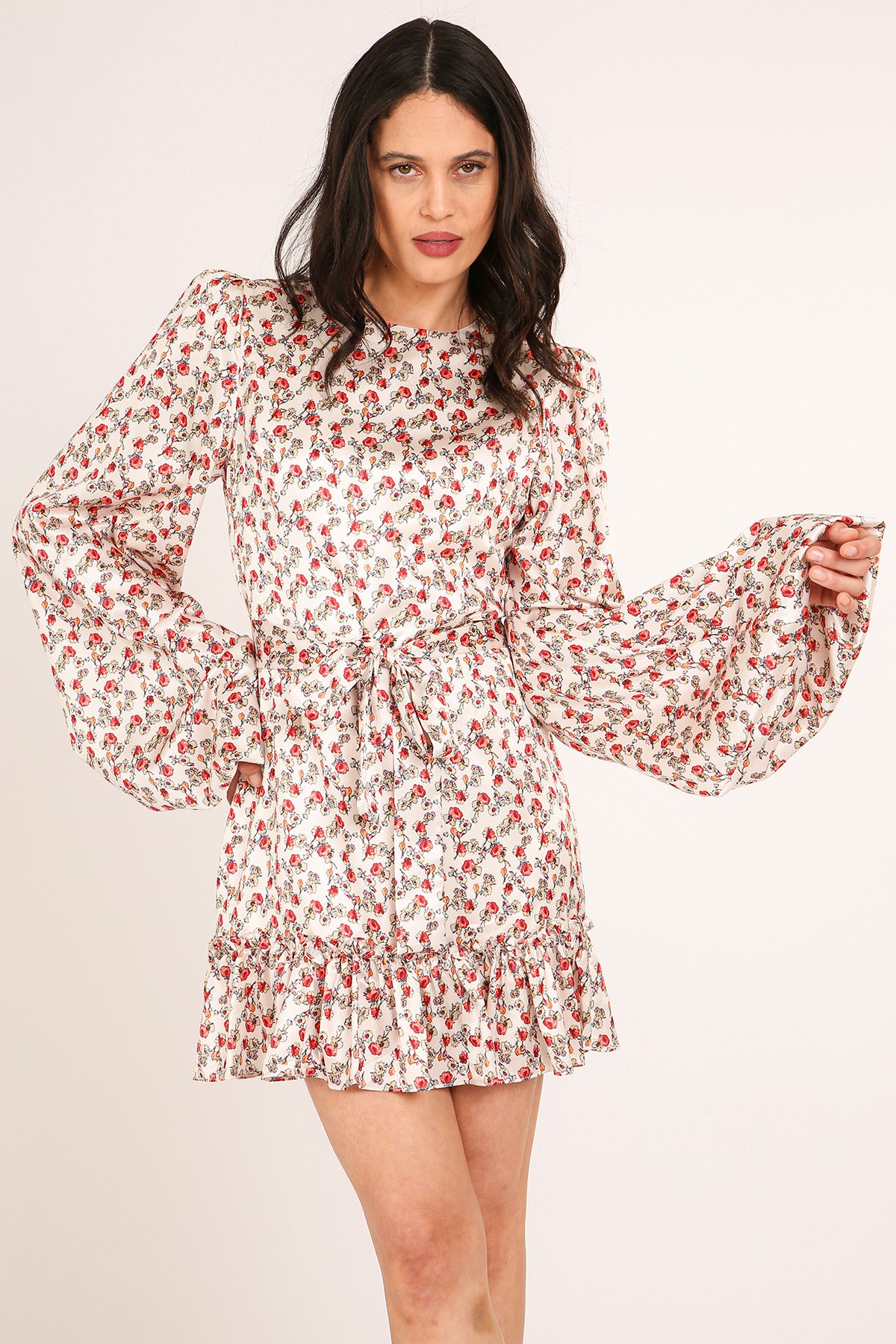 Poppy Floral Pattern Print Belted A-Line Mini Dress - Shop Beulah Style