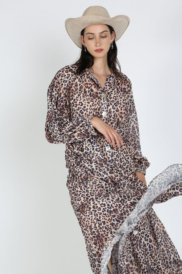 Leopard Print Long Sleeve Maxi Dress - Shop Beulah Style