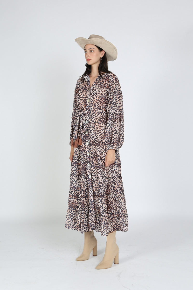 Leopard Print Long Sleeve Maxi Dress - Shop Beulah Style