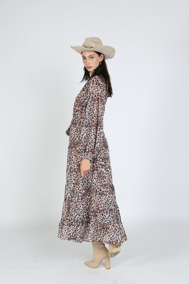 Leopard Print Long Sleeve Maxi Dress - Shop Beulah Style