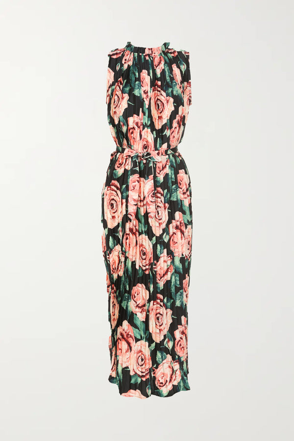 Rose Print Sleeveless Pleated Dress - Shop Beulah Style