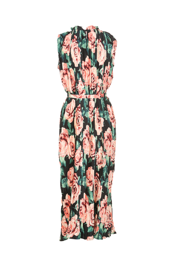 Rose Print Sleeveless Pleated Dress - Shop Beulah Style
