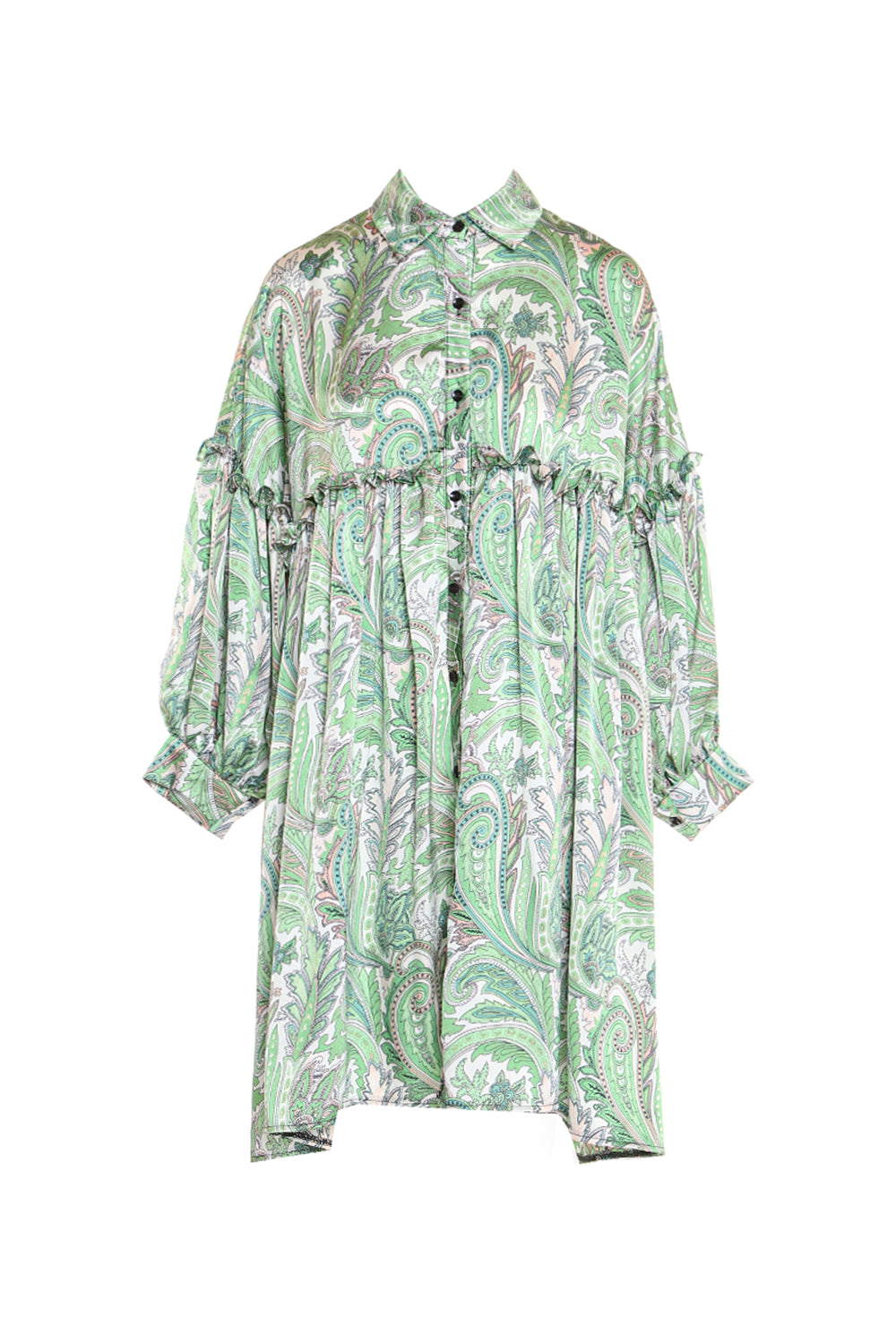 Vanessa Paisley Printed Frill Detail Mini Shirt Dress - Shop Beulah Style