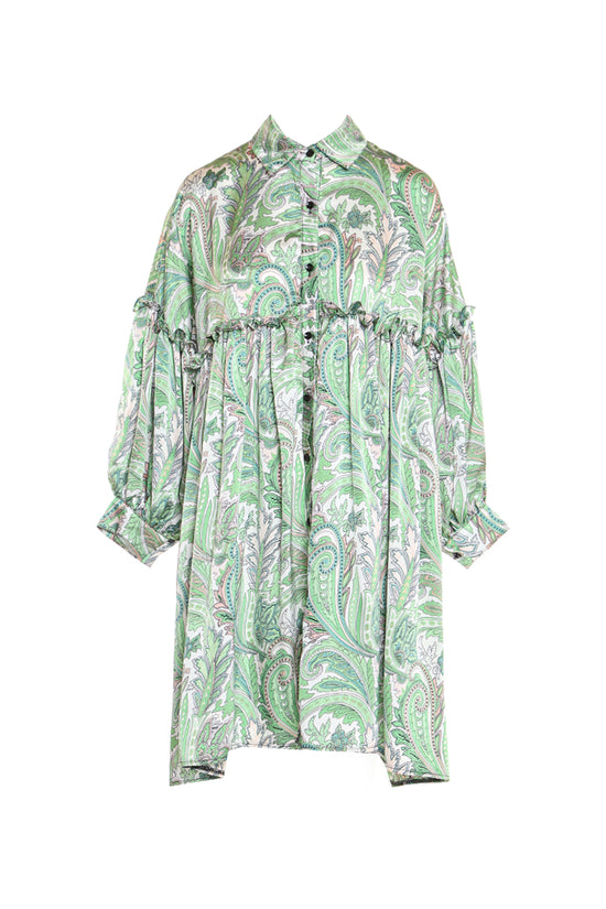 Vanessa Paisley Printed Frill Detail Mini Shirt Dress - Shop Beulah Style