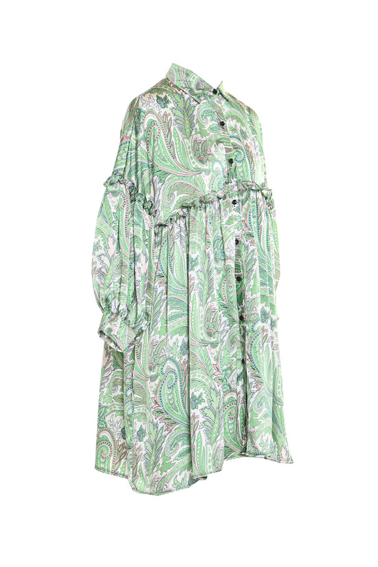 Vanessa Paisley Printed Frill Detail Mini Shirt Dress - Shop Beulah Style