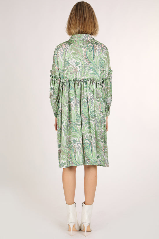 Vanessa Paisley Printed Frill Detail Mini Shirt Dress - Shop Beulah Style