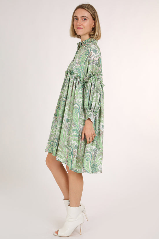 Vanessa Paisley Printed Frill Detail Mini Shirt Dress - Shop Beulah Style