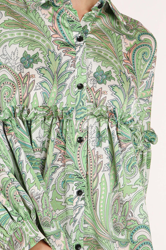 Vanessa Paisley Printed Frill Detail Mini Shirt Dress - Shop Beulah Style