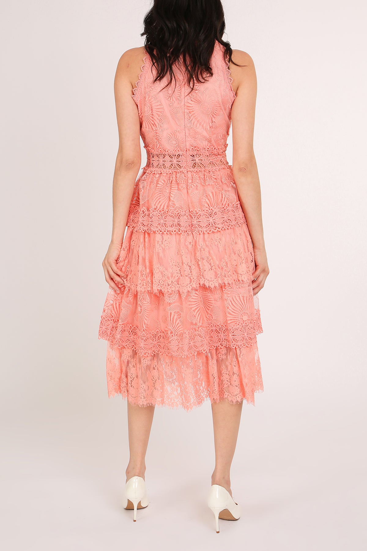 Tori Floral Embroidered Lace Tiered Sheath Midi Dress - Shop Beulah Style