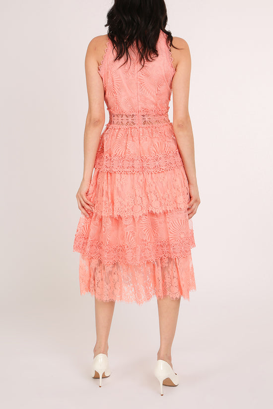 Tori Floral Embroidered Lace Tiered Sheath Midi Dress - Shop Beulah Style