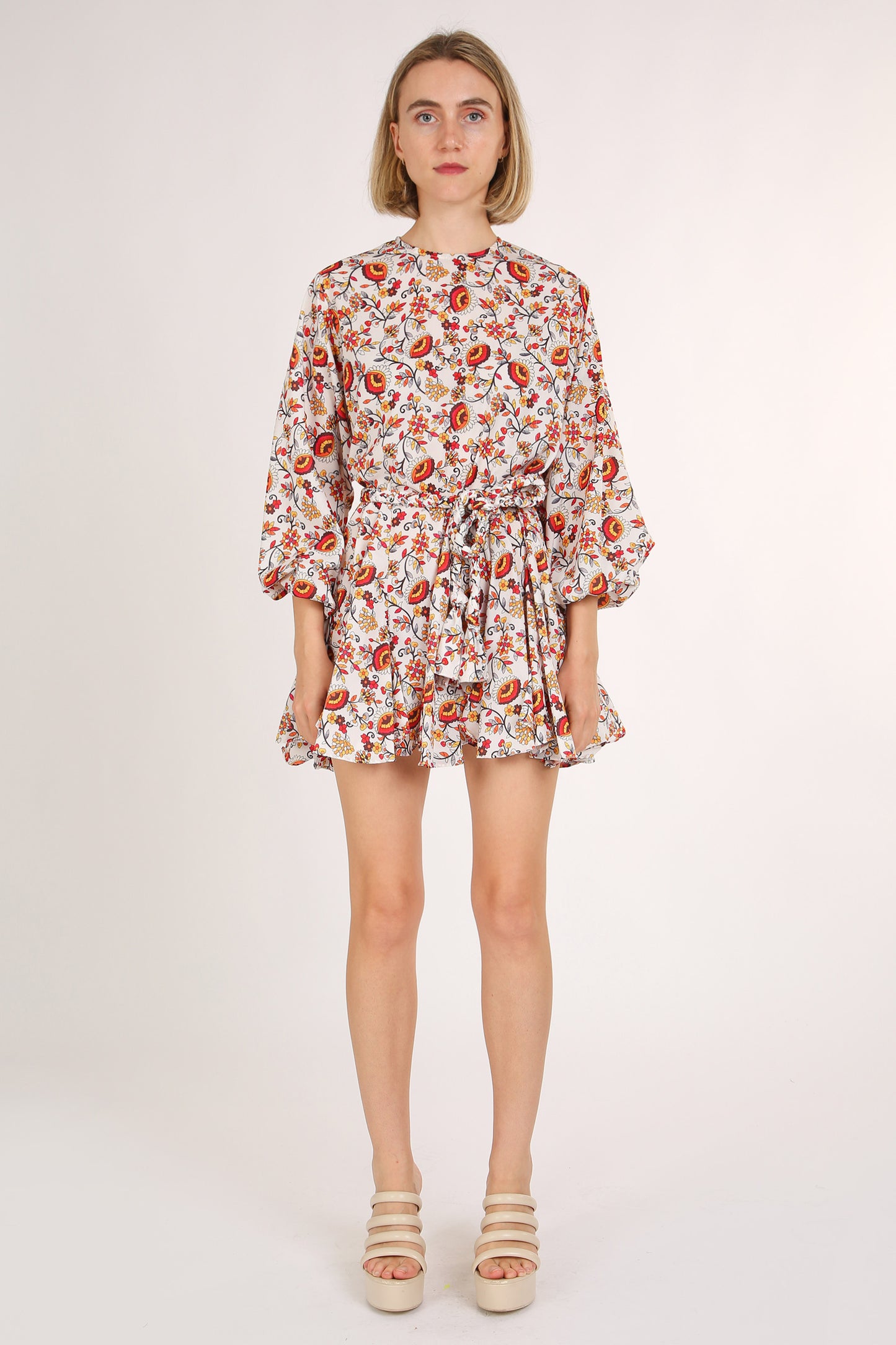 Josie Floral Print Belted A-Line Mini Puff Dress - Shop Beulah Style