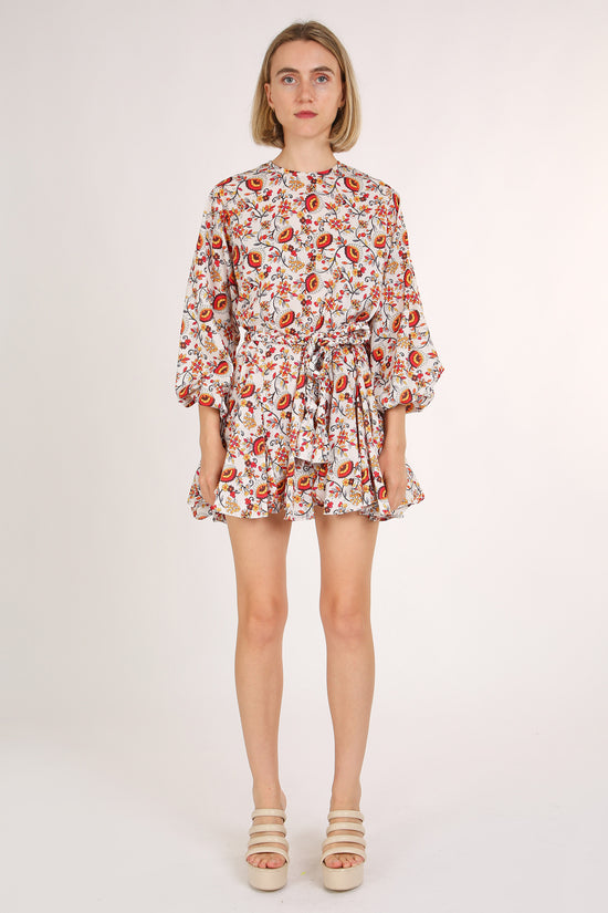 Josie Floral Print Belted A-Line Mini Puff Dress - Shop Beulah Style