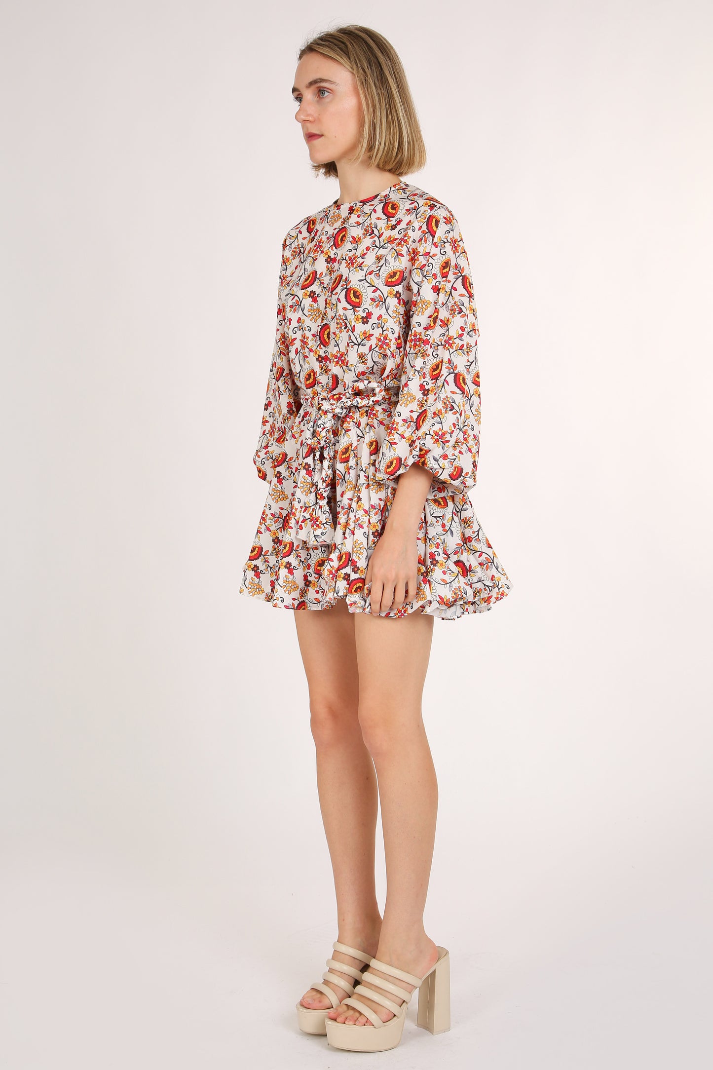 Josie Floral Print Belted A-Line Mini Puff Dress - Shop Beulah Style