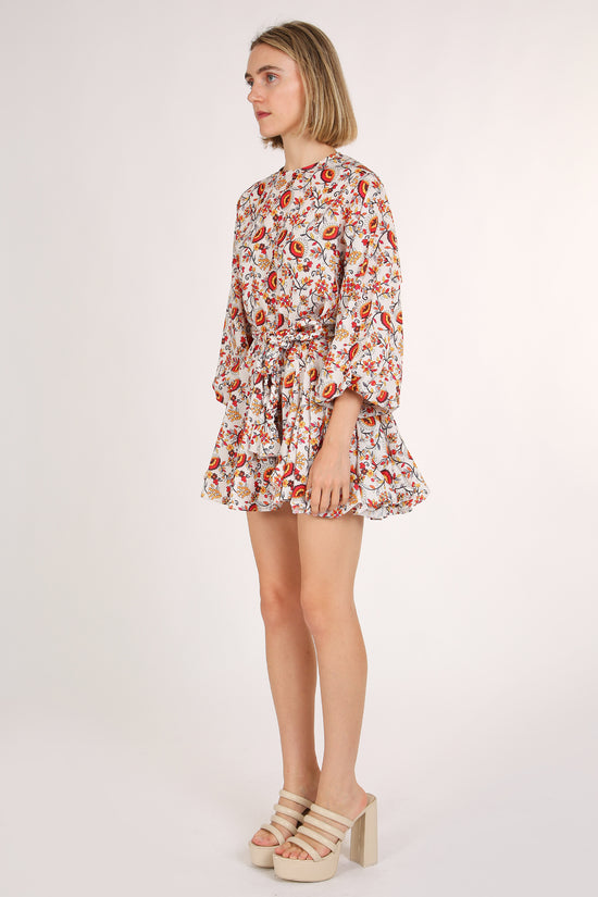 Josie Floral Print Belted A-Line Mini Puff Dress - Shop Beulah Style