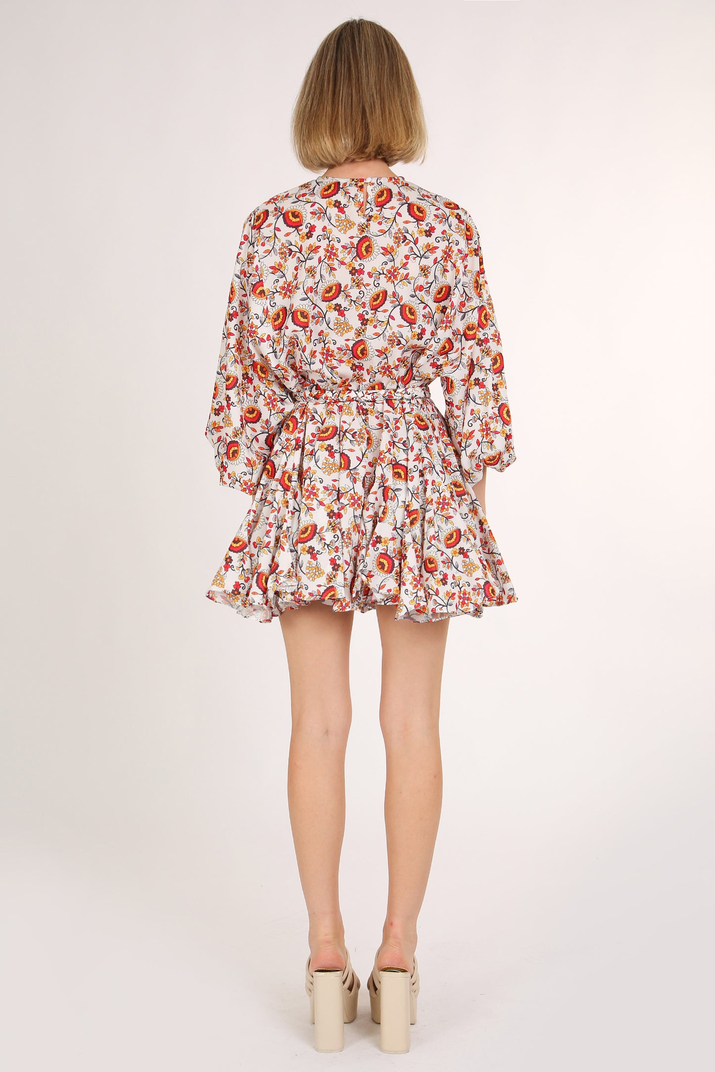 Josie Floral Print Belted A-Line Mini Puff Dress - Shop Beulah Style