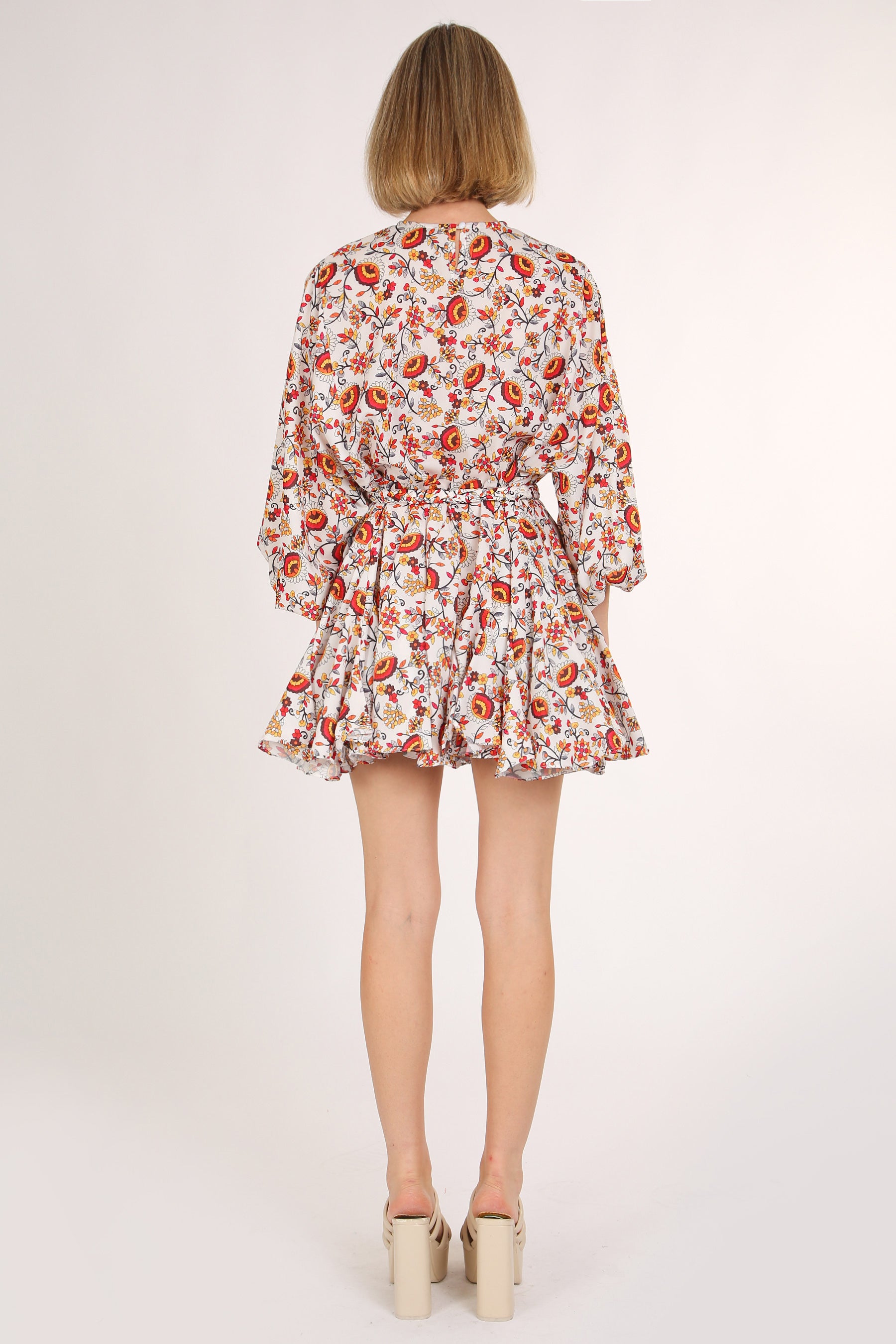 Josie Floral Print Belted A-Line Mini Puff Dress - Shop Beulah Style