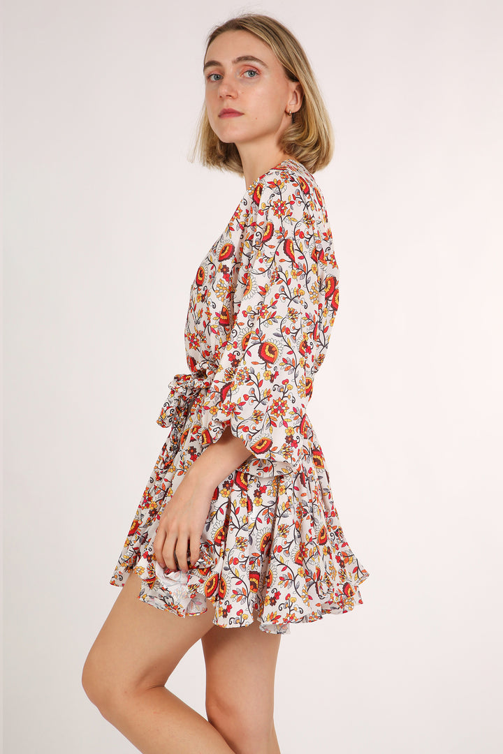 Josie Floral Print Belted A-Line Mini Puff Dress