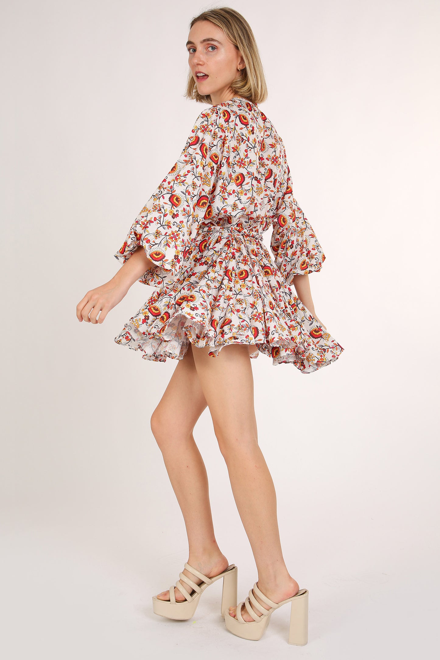 Josie Floral Print Belted A-Line Mini Puff Dress - Shop Beulah Style
