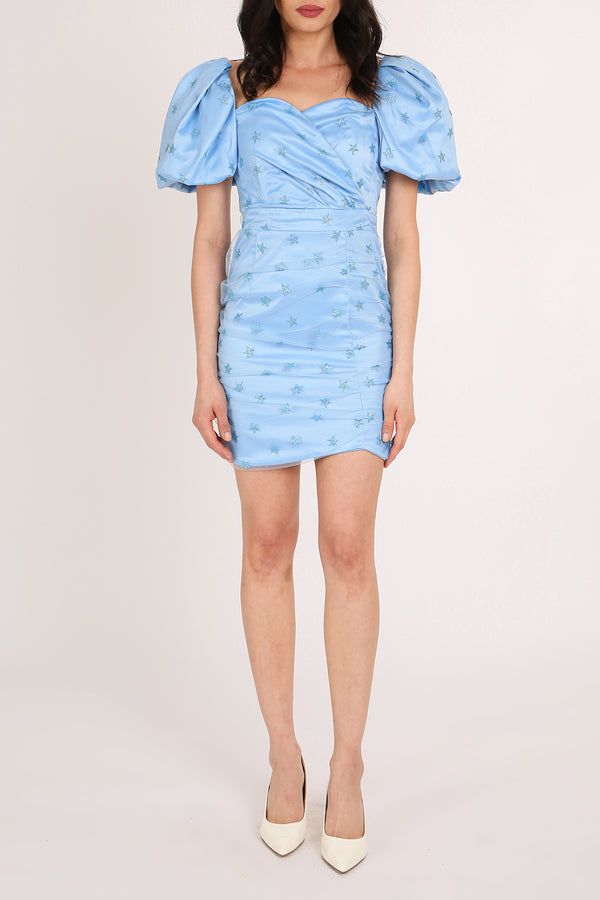 Misha Starry Glitter on Mesh Layered Mini Puff Dress - Shop Beulah Style