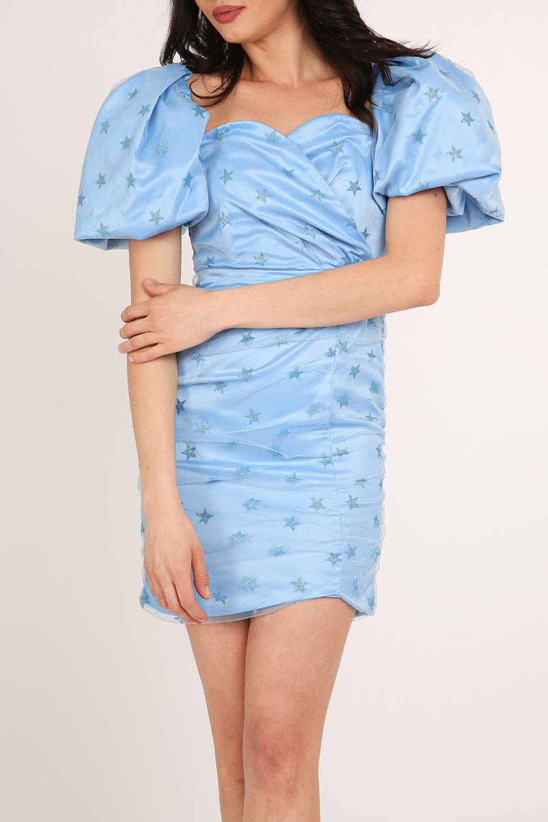 Misha Starry Glitter on Mesh Layered Mini Puff Dress - Shop Beulah Style
